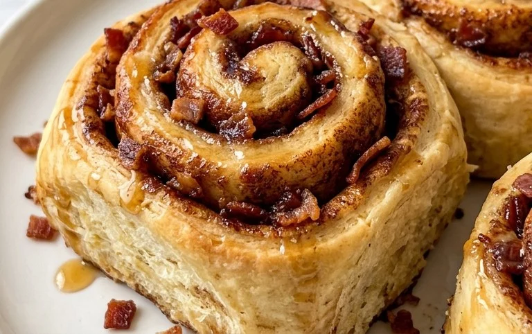 Easy Maple Beef Bacon Cinnamon Rolls