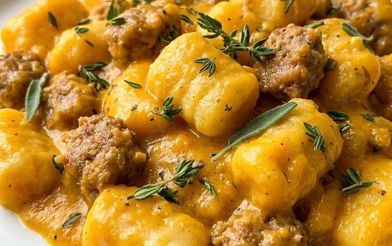 Creamy Butternut Squash Gnocchi with Sausage, Thyme, and Sage